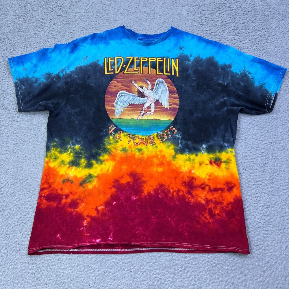 Led Zeppelin US Tour‎ 1975 Mens XXL Graphic Shirt Icarus Concert Tie Dye Reprint